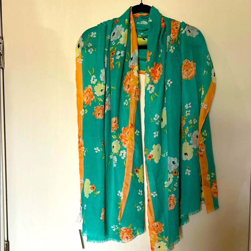 LOFT Outlet Floral Green and Orange Scarf NWT